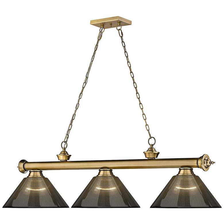 Image 6 Cordon 57 1/4" Wide Rubbed Brass 3-Light Billiard Pendant more views