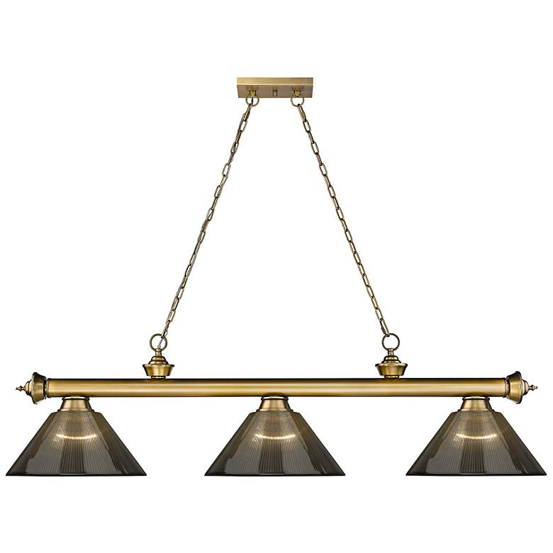 Image 7 Cordon 57 1/4" Wide Rubbed Brass 3-Light Billiard Pendant more views