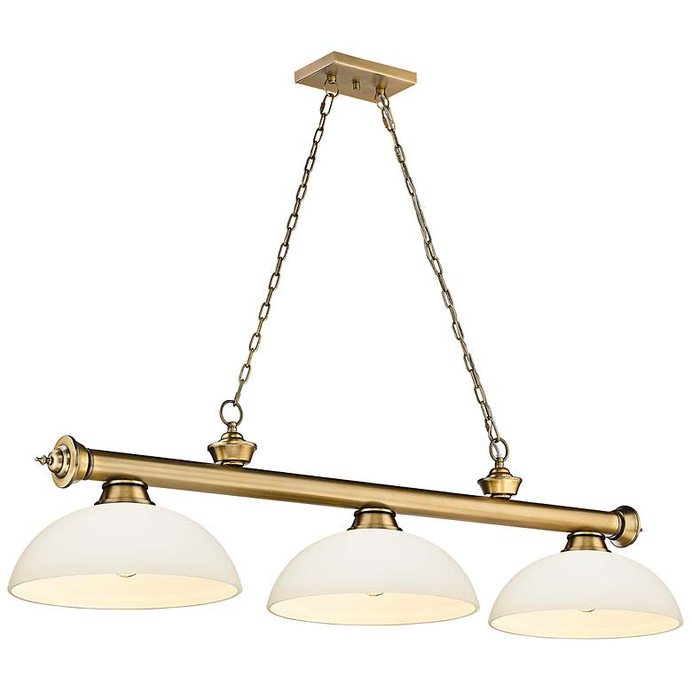 Image 2 Cordon 57 1/4" Wide Rubbed Brass 3-Light Billiard Pendant