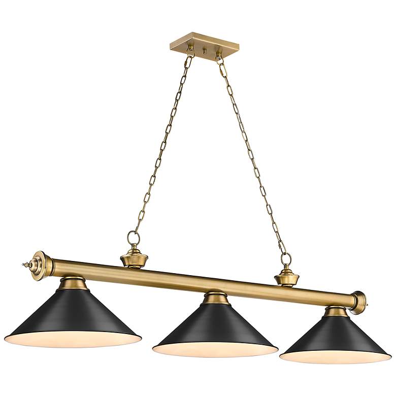 Image 3 Cordon 57 1/4" Wide Rubbed Brass 3-Light Billiard Pendant