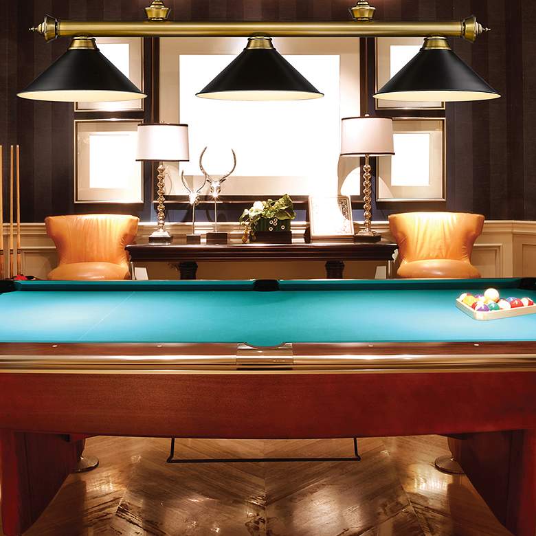 Image 2 Cordon 57 1/4" Wide Rubbed Brass 3-Light Billiard Pendant