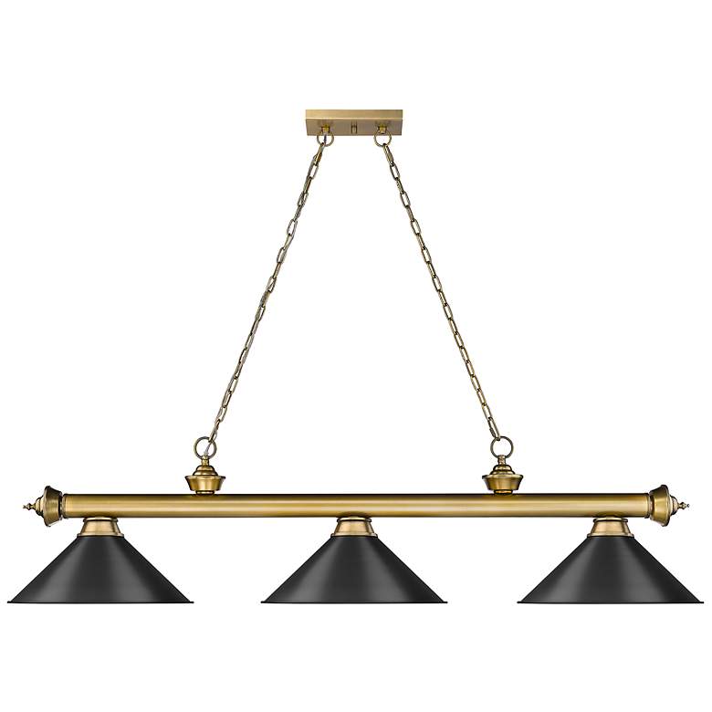 Image 6 Cordon 57 1/4" Wide Rubbed Brass 3-Light Billiard Pendant more views