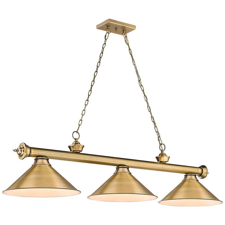 Image 3 Cordon 57 1/4" Wide Rubbed Brass 3-Light Billiard Pendant