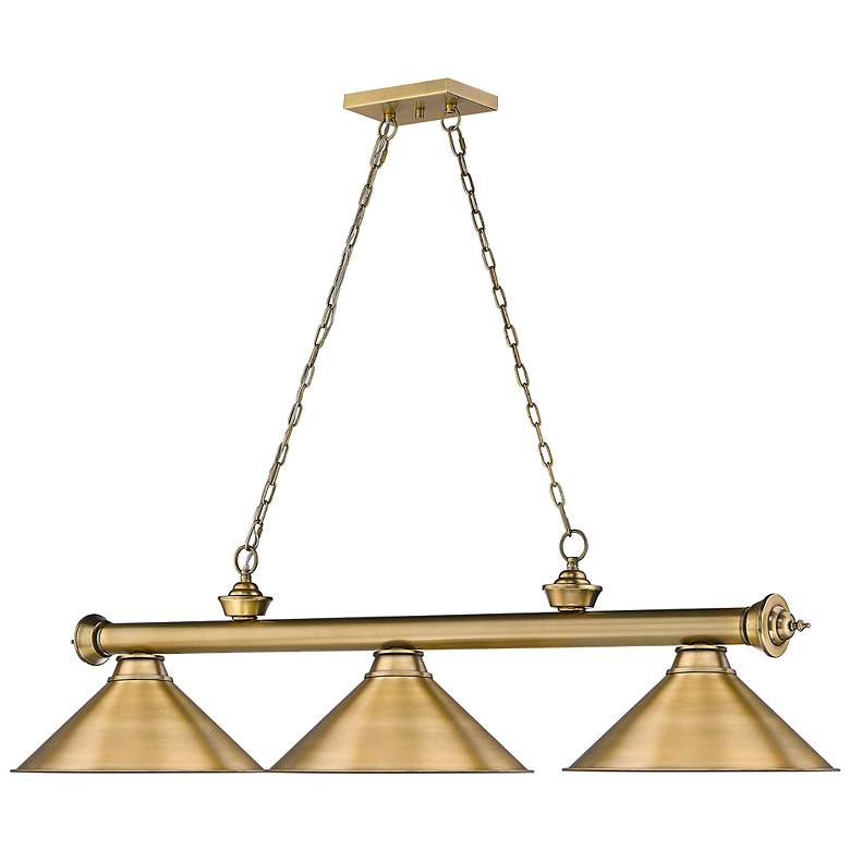 Image 6 Cordon 57 1/4" Wide Rubbed Brass 3-Light Billiard Pendant more views