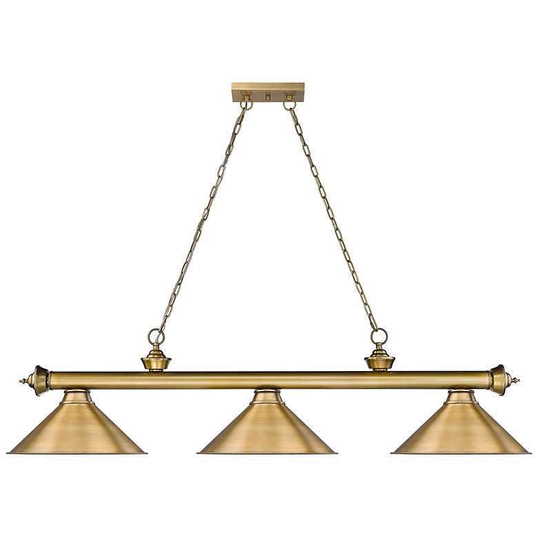Image 7 Cordon 57 1/4" Wide Rubbed Brass 3-Light Billiard Pendant more views