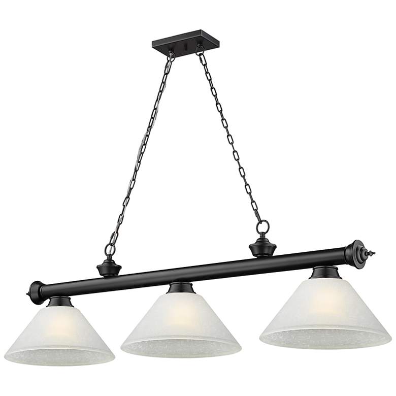 Image 1 Cordon 57 1/4"W Black 3-Light Billiard Pendant w/ White Linen