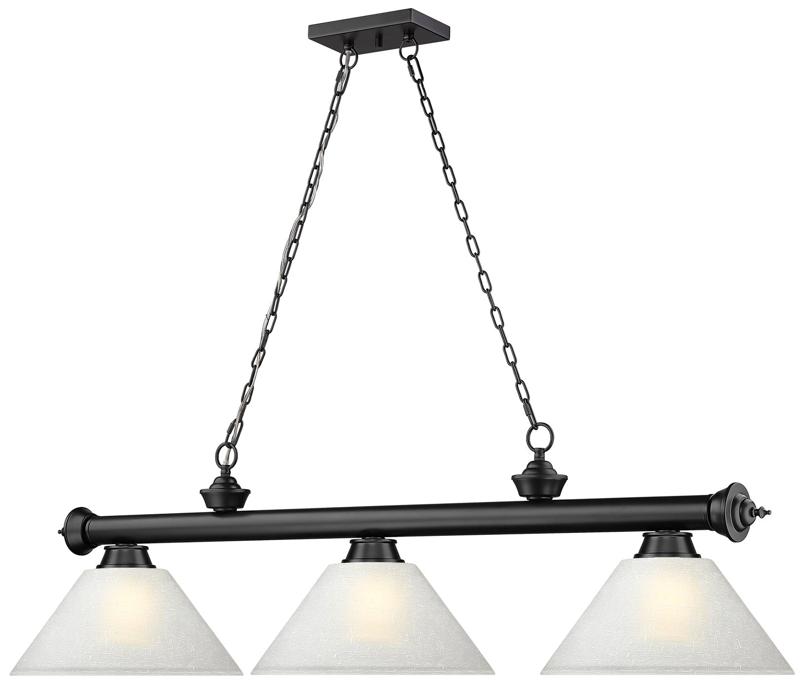 Image 5 Cordon 57 1/4"W Black 3-Light Billiard Pendant w/ White Linen more views