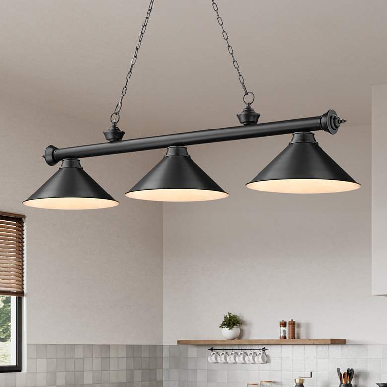 Image 2 Cordon 57 1/4"W Black and Nickel 3-Light Billiard Pendant