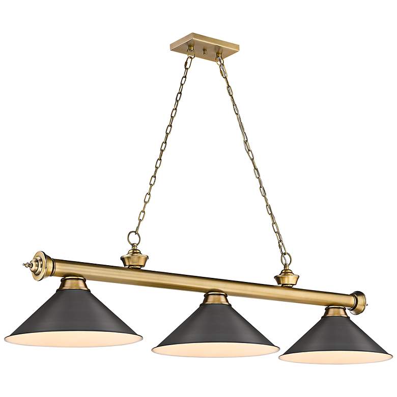 Image 3 Cordon 57 1/4"W Brass and Bronze 3-Light Billiard Chandelier