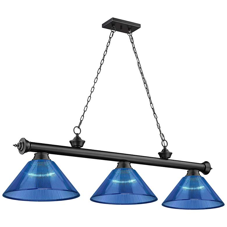 Image 3 Cordon 57 1/4"W Matte Black Blue 3-Light Billiard Pendant