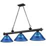 3_Cordon 57 1/4"W Matte Black Blue 3-Light Billiard Pendant
