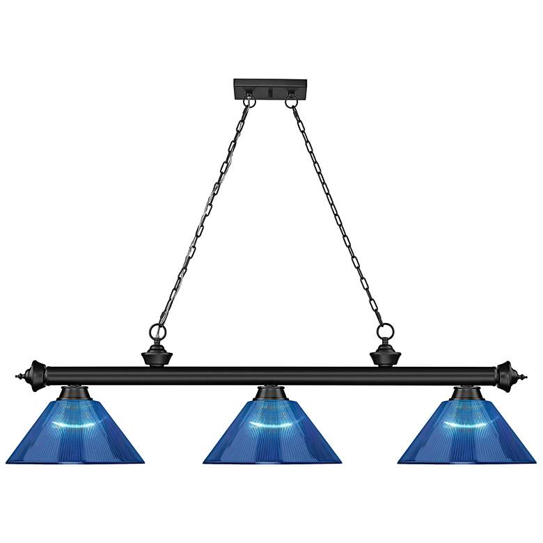 Image 6 Cordon 57 1/4"W Matte Black Blue 3-Light Billiard Pendant more views