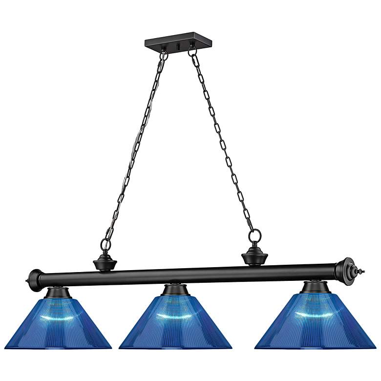 Image 7 Cordon 57 1/4"W Matte Black Blue 3-Light Billiard Pendant more views