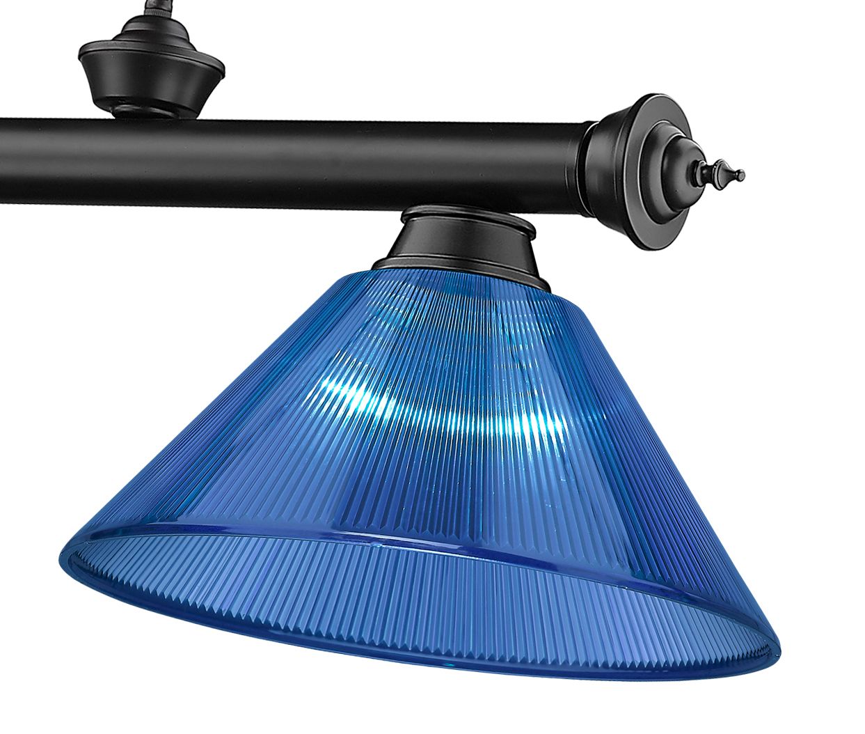 Cordon 57 1/4"W Matte Black Blue 3-Light Billiard Pendant in scene