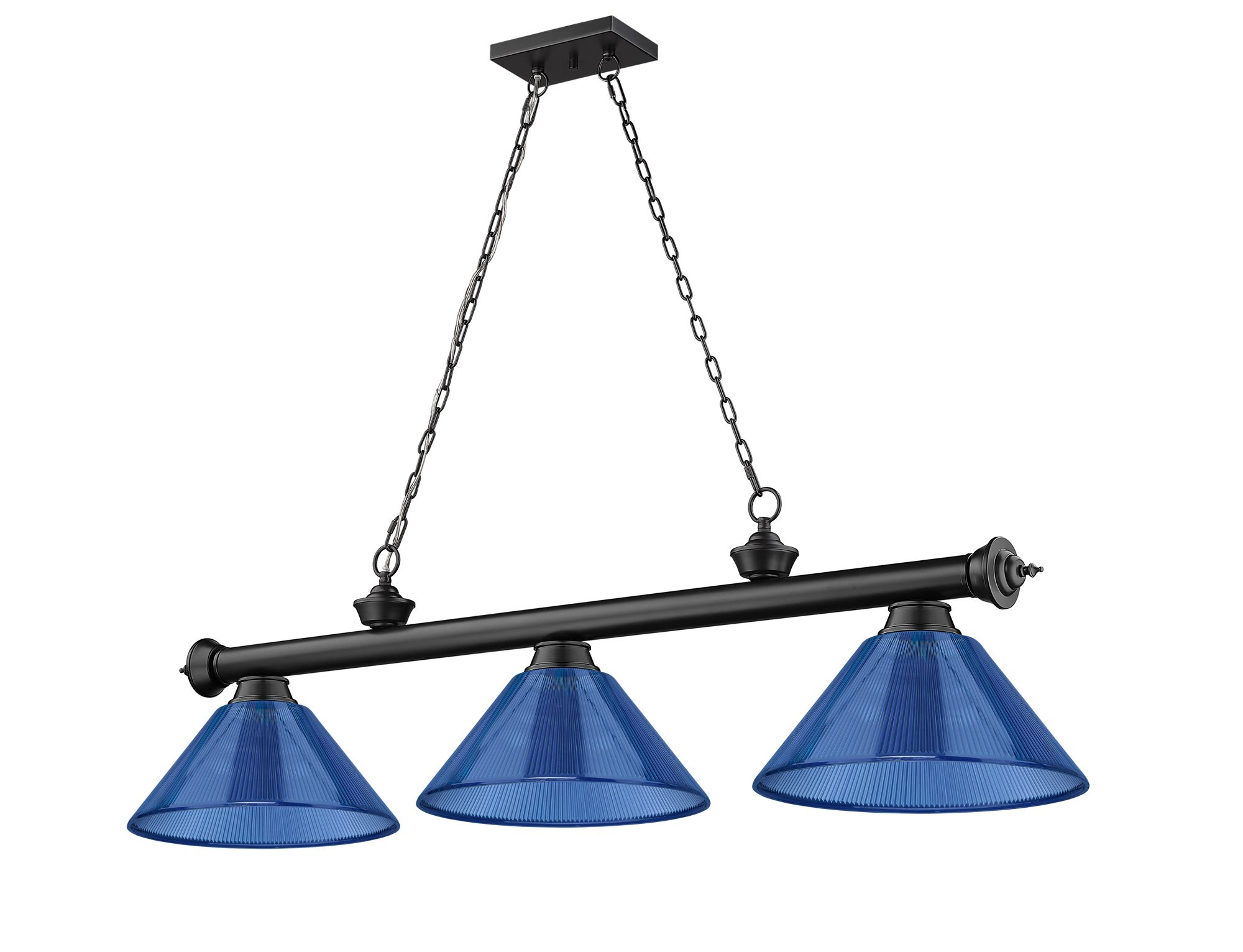 Cordon 57 1/4"W Matte Black Blue 3-Light Billiard Pendant in scene