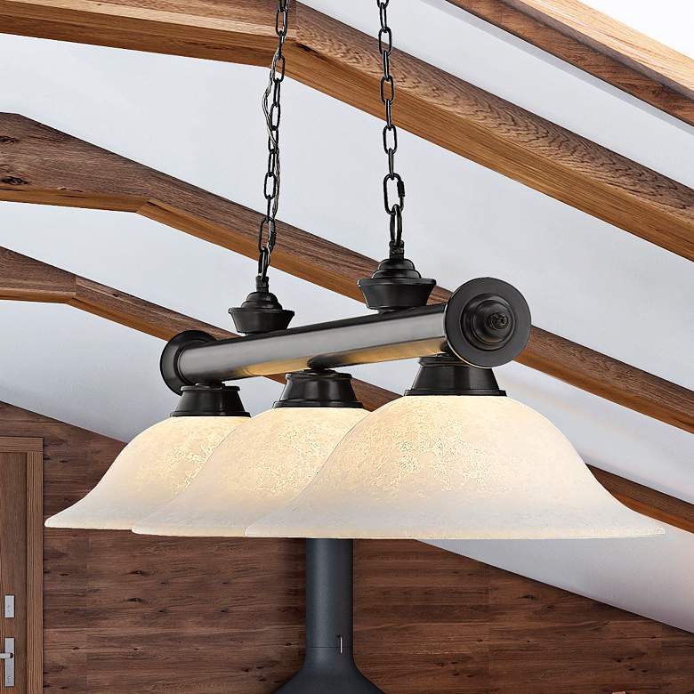 Image 2 Cordon 58" Wide Bronze Plate 3-Light Billiard Pendant