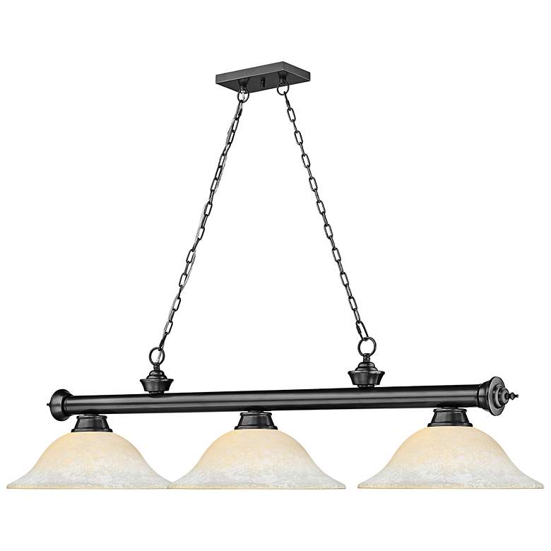 Image 6 Cordon 58" Wide Bronze Plate 3-Light Billiard Pendant more views