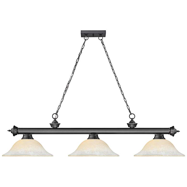 Image 7 Cordon 58" Wide Bronze Plate 3-Light Billiard Pendant more views