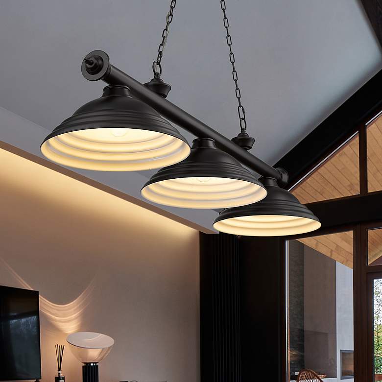 Image 2 Cordon 58" Wide Matte Black Steel 3-Light Billiard Pendant