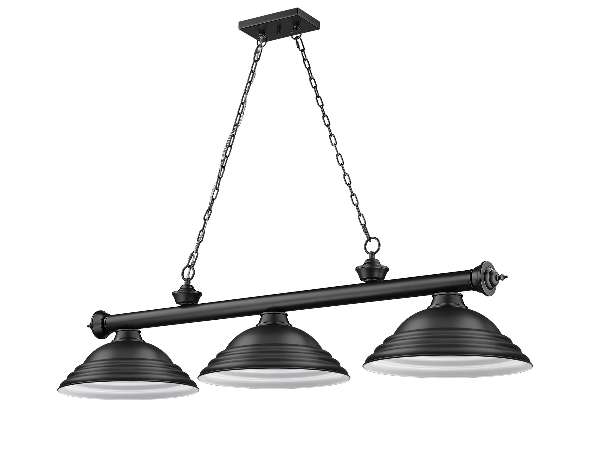 Cordon 58" Wide Matte Black Steel 3-Light Billiard Pendant in scene