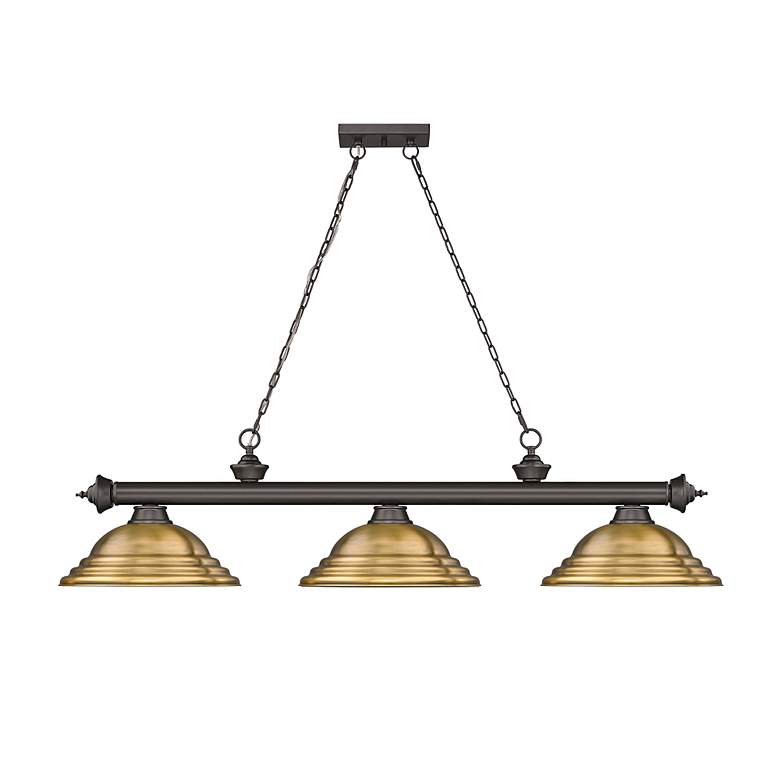 Image 5 Cordon 58"W Bronze and Rubbed Brass 3-Light Billiard Pendant more views