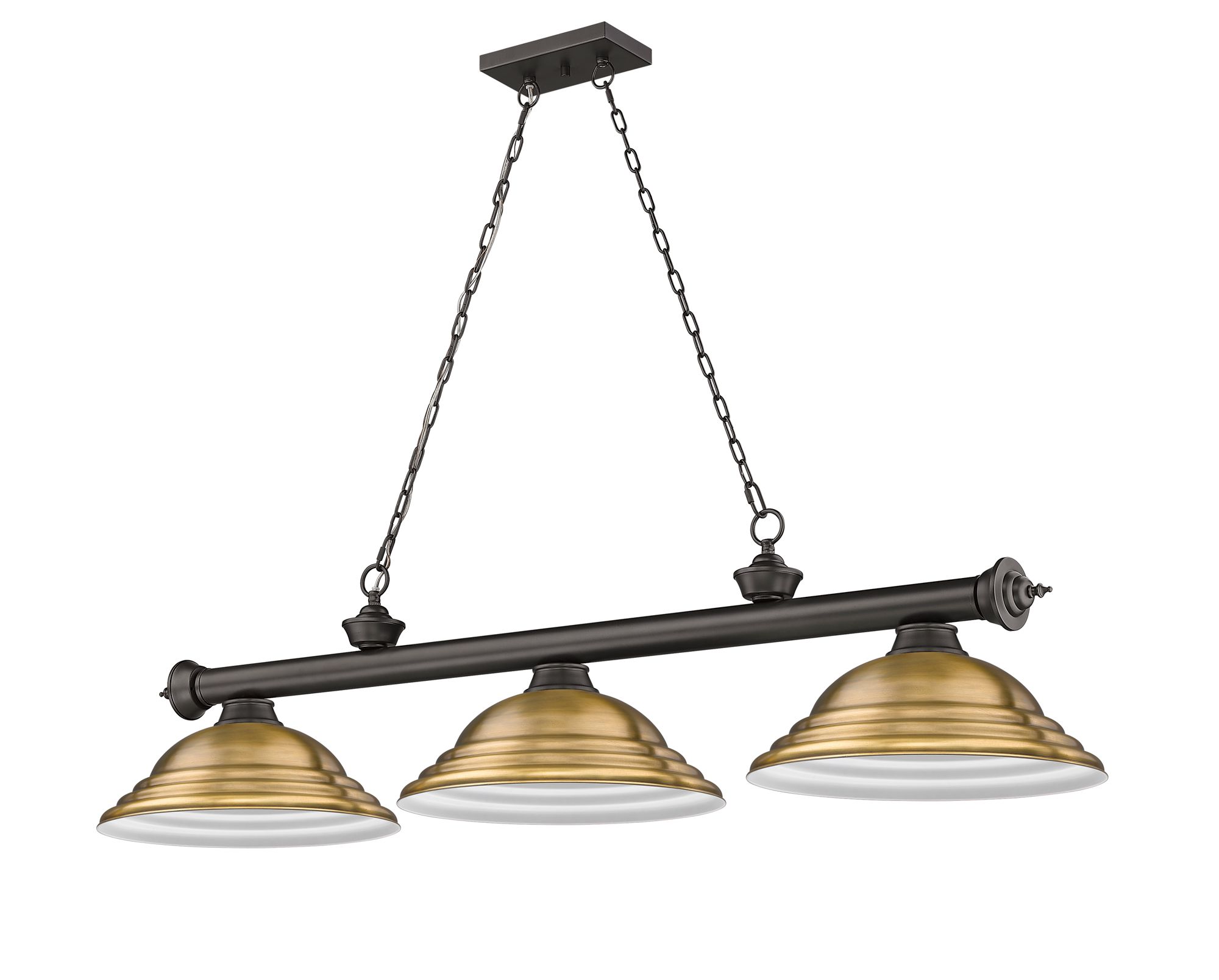 Cordon 58"W Bronze and Rubbed Brass 3-Light Billiard Pendant