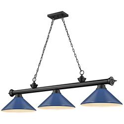 Cordon 58"W Matte Black Navy Blue 3-Light Billiard Pendant
