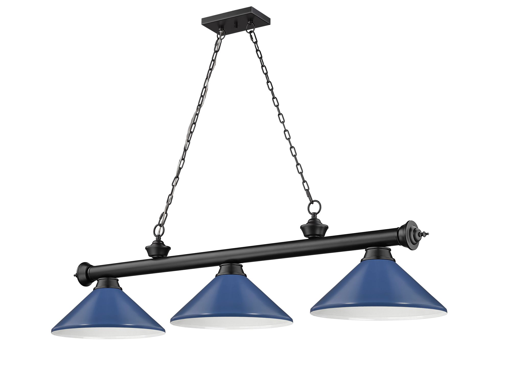 Cordon 58"W Matte Black Navy Blue 3-Light Billiard Pendant