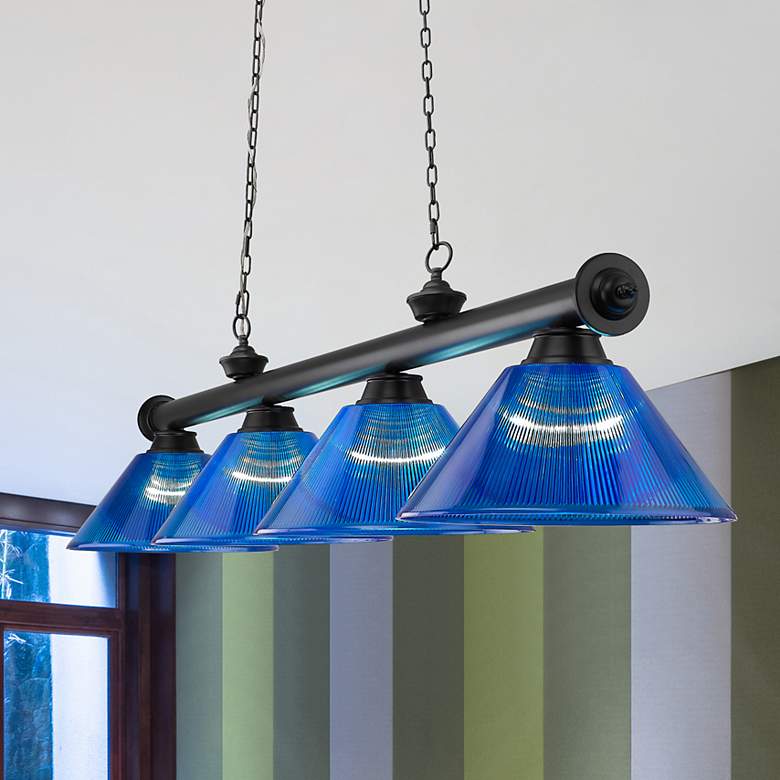 Image 1 Cordon 81 1/4" Wide Black and Blue 4-Light Billiard Pendant