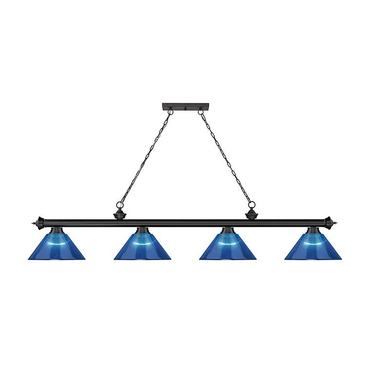 Image 5 Cordon 81 1/4" Wide Black and Blue 4-Light Billiard Pendant more views
