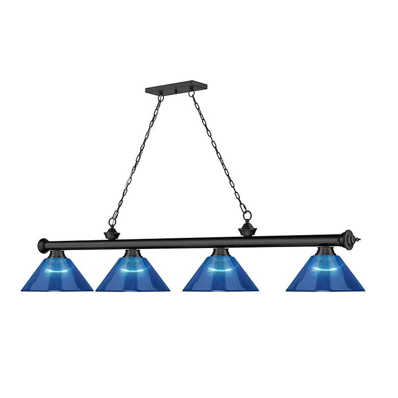 Image 6 Cordon 81 1/4" Wide Black and Blue 4-Light Billiard Pendant more views