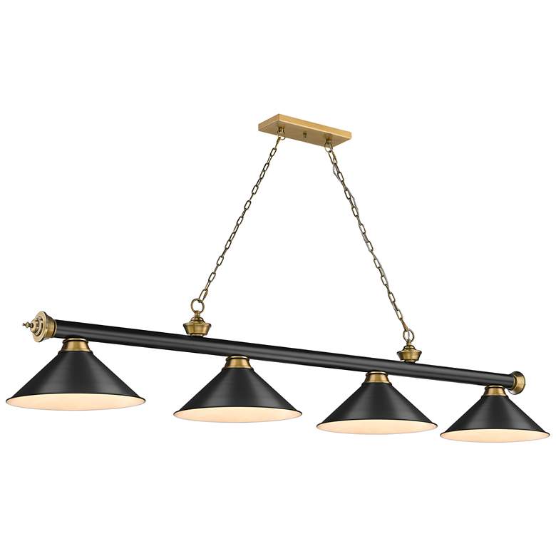 Image 2 Cordon 81 1/4" Wide Black and Brass 4-Light Billiard Pendant