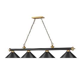 Image5 of Cordon 81 1/4" Wide Black and Brass 4-Light Billiard Pendant more views