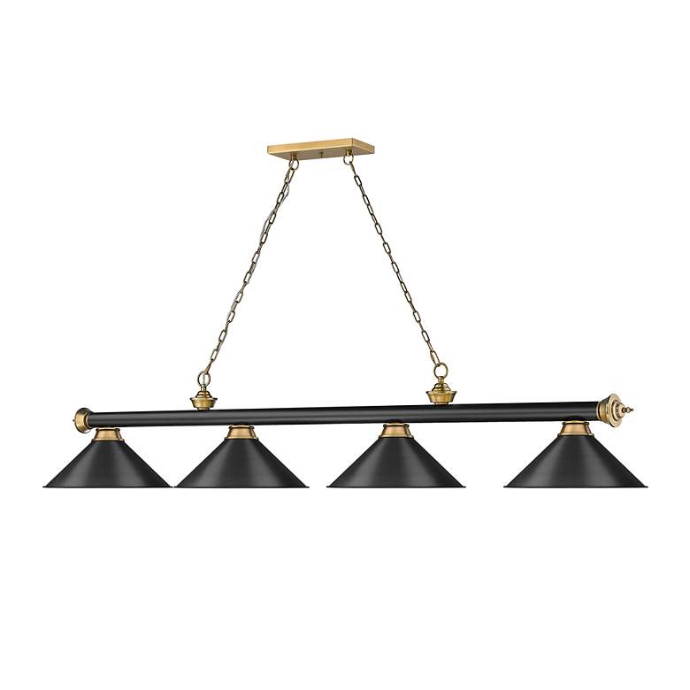 Image 5 Cordon 81 1/4" Wide Black and Brass 4-Light Billiard Pendant more views