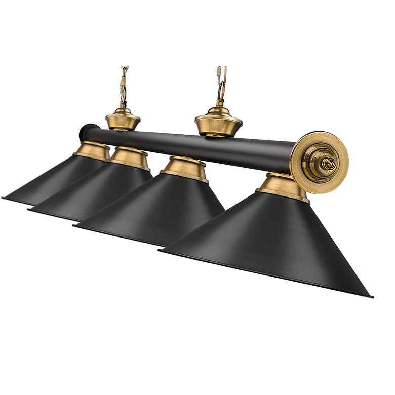 Image 6 Cordon 81 1/4" Wide Black and Brass 4-Light Billiard Pendant more views