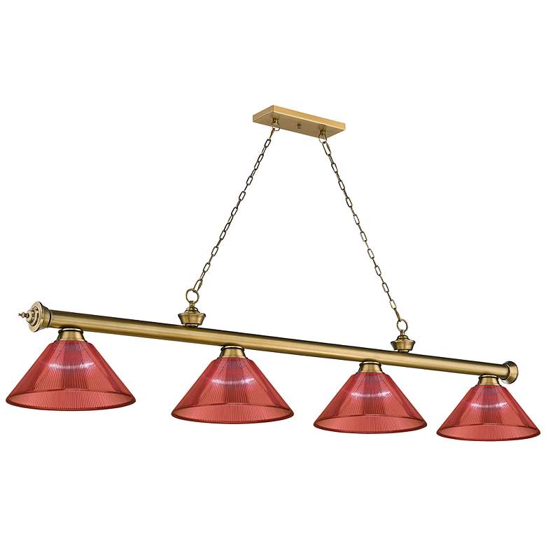 Image 3 Cordon 81 1/4" Wide Brass and Red 4-Light Billiard Pendant