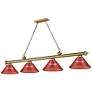 3_Cordon 81 1/4" Wide Brass and Red 4-Light Billiard Pendant
