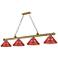 Cordon 81 1/4" Wide Brass and Red 4-Light Billiard Pendant