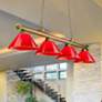 2_Cordon 81 1/4" Wide Brass and Red 4-Light Billiard Pendant