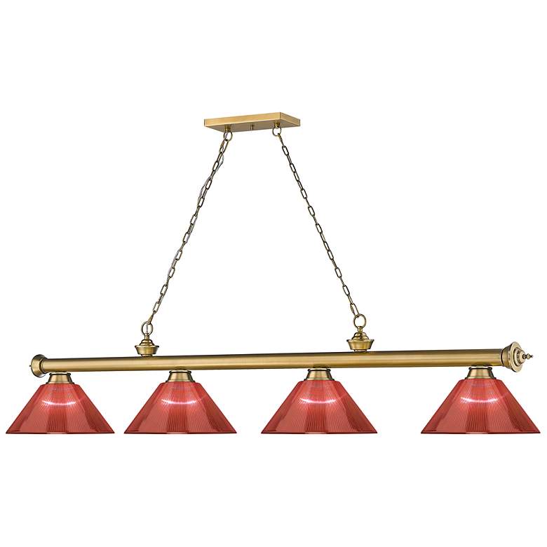 Image 6 Cordon 81 1/4" Wide Brass and Red 4-Light Billiard Pendant more views