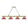 6_Cordon 81 1/4" Wide Brass and Red 4-Light Billiard Pendant more views
