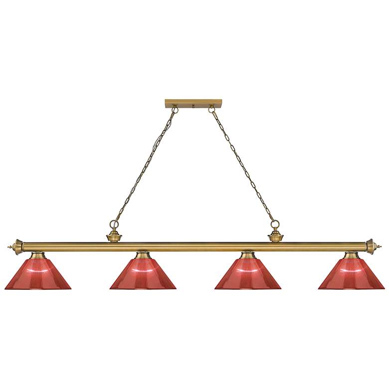 Image 7 Cordon 81 1/4" Wide Brass and Red 4-Light Billiard Pendant more views