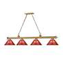 7_Cordon 81 1/4" Wide Brass and Red 4-Light Billiard Pendant more views