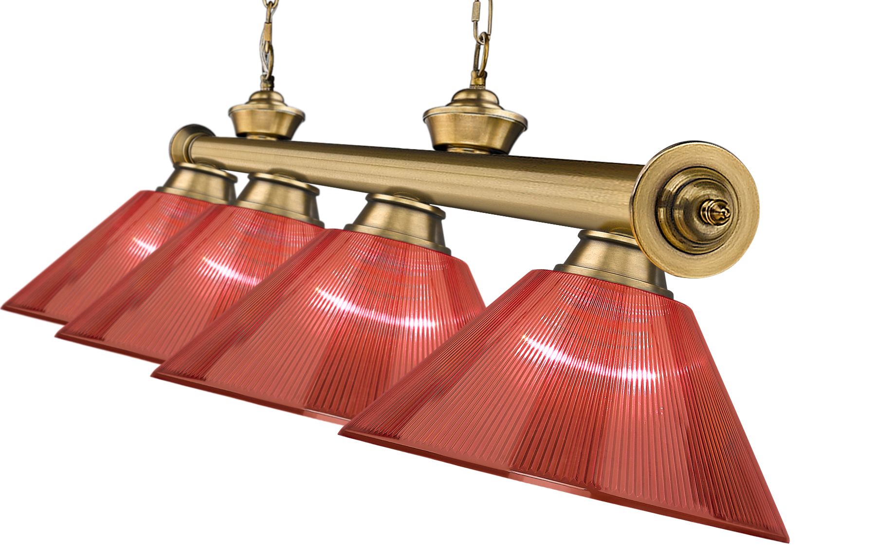 Cordon 81 1/4" Wide Brass and Red 4-Light Billiard Pendant in scene
