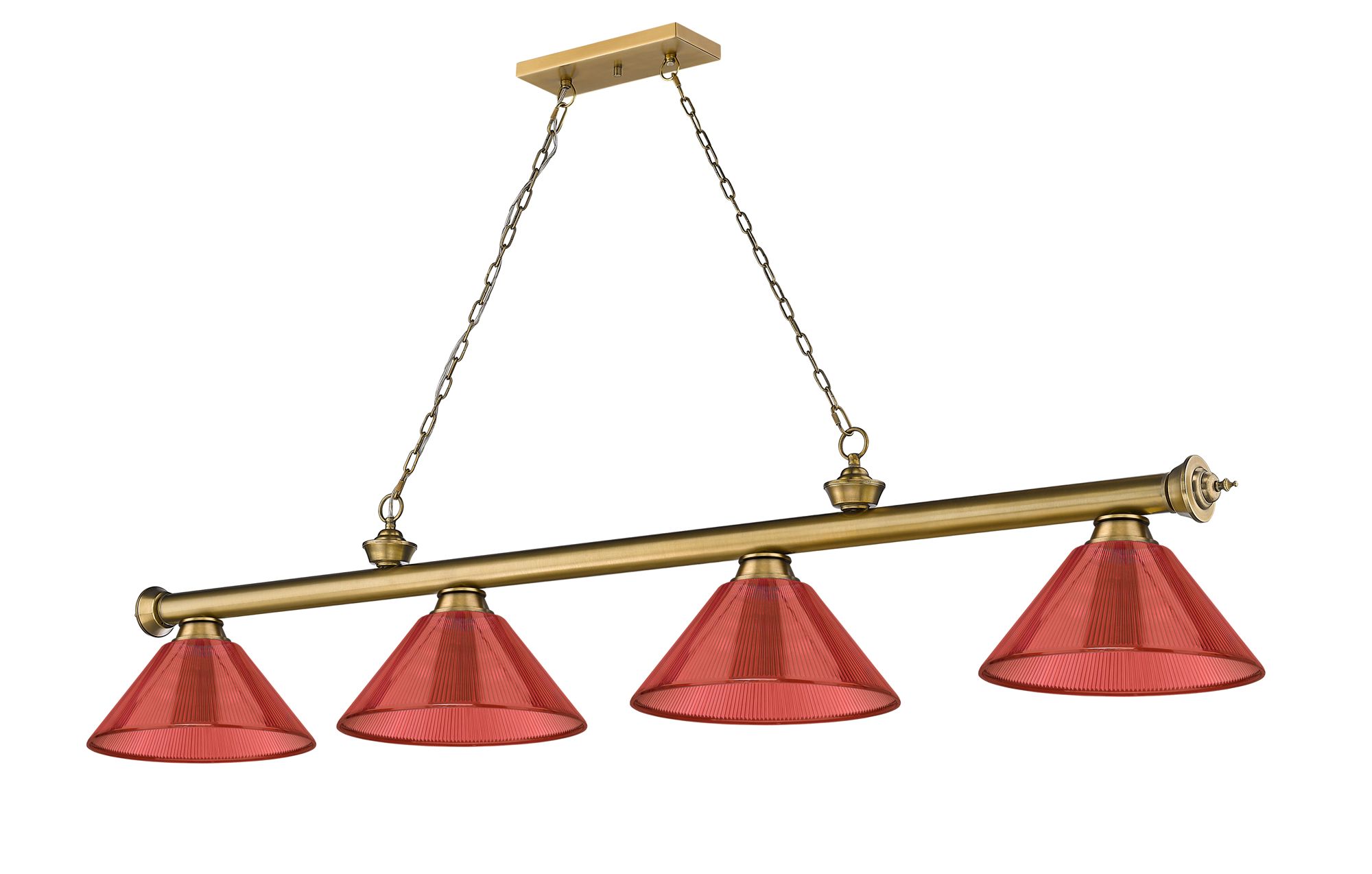 Cordon 81 1/4" Wide Brass and Red 4-Light Billiard Pendant in scene