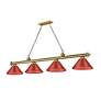 Cordon 81 1/4" Wide Brass and Red 4-Light Billiard Pendant in scene