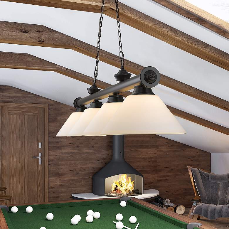 Image 2 Cordon 81 1/4" Wide Matte Black 4-Light Billiard Pendant