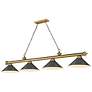 3_Cordon 81 1/4" Wide Rubbed Brass 4-Light Billiard Pendant