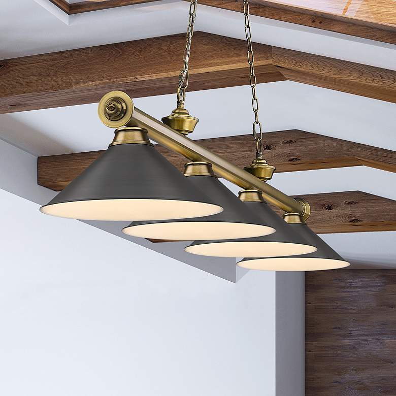 Image 2 Cordon 81 1/4" Wide Rubbed Brass 4-Light Billiard Pendant