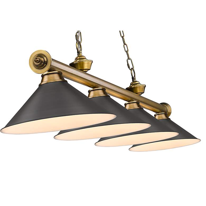Image 5 Cordon 81 1/4" Wide Rubbed Brass 4-Light Billiard Pendant more views